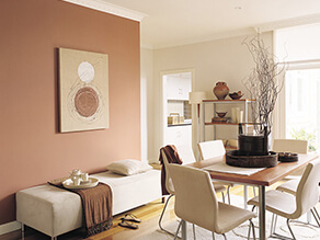Neutral dining space with timber